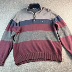 U.S. Polo Assn Men’s XL Gray Striped 1/4 Zip Mock Neck Sweater Cotton Knit